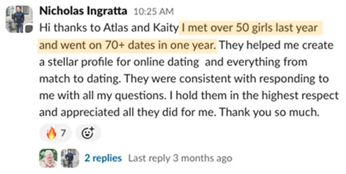 Slack message showing client success