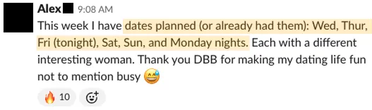 Slack message showing client success